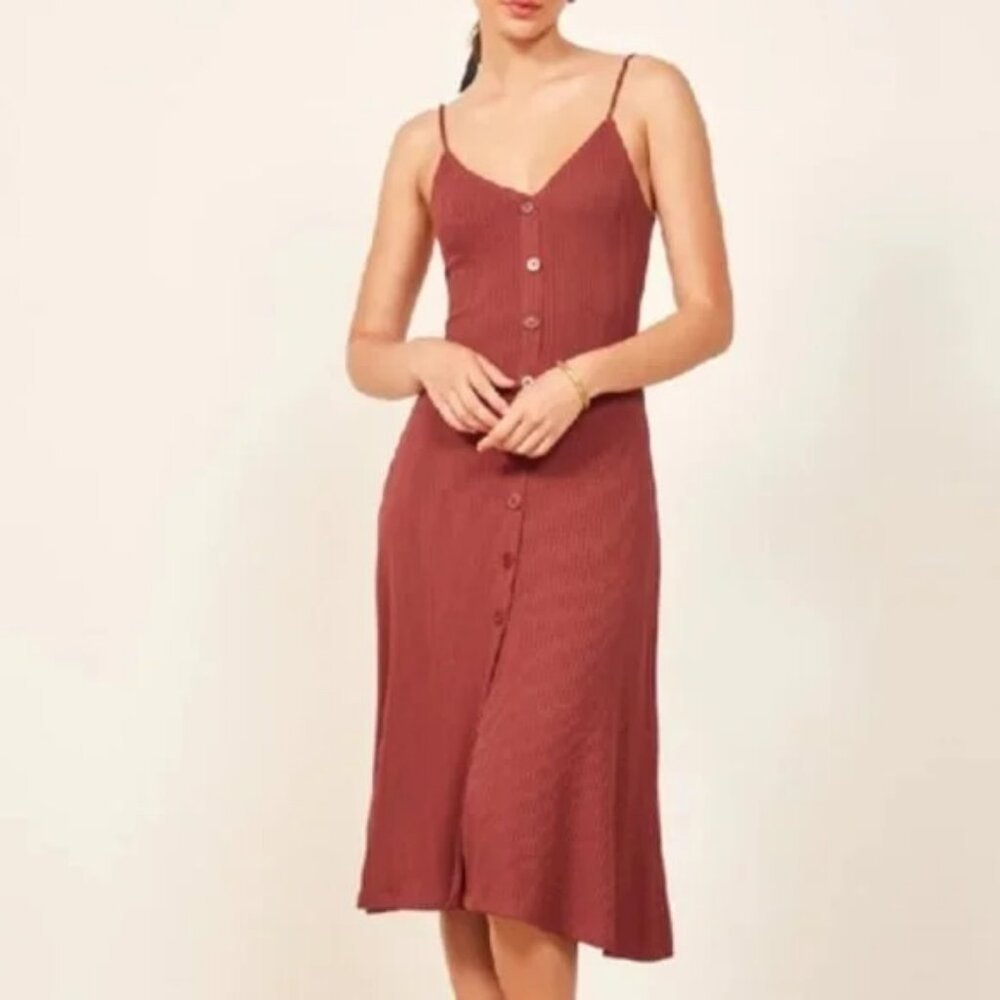 Reformation Casey A-Line Rib Knit Dress in rust, size small